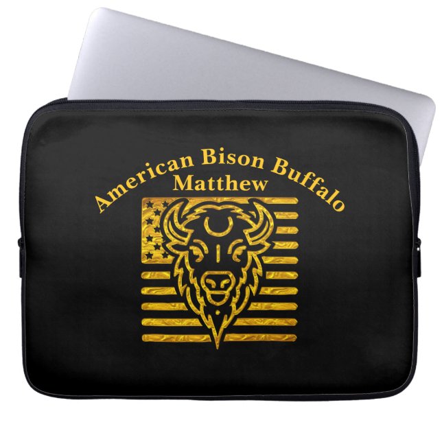 Capa Para Notebook Bison com pano de fundo da bandeira americana (Frente)