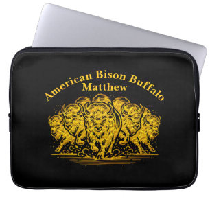 Capa Para Notebook Bison Herd Carregando Através da Água na Natureza