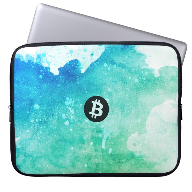 Capa Para Notebook Bitcoin Aquarela (Estilo 5 - Wave Rider) (Frente)
