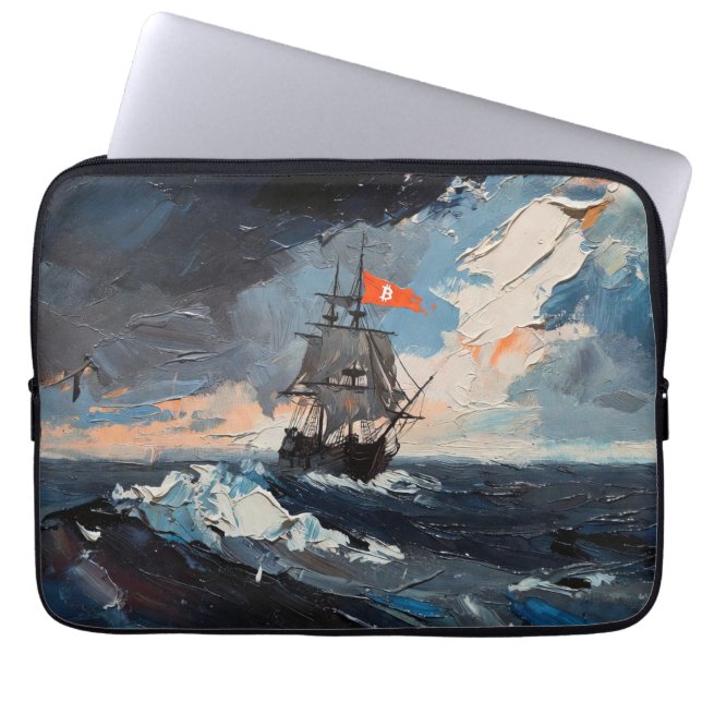 Capa Para Notebook "Bitcoin Sailing" Pintura a Óleo #1 (Frente)