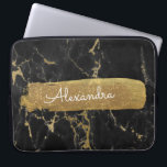 Capa Para Notebook Black and Marble with Gold Foil and Glitter<br><div class="desc">Preto e mármore com folha dourada e caso de nome de monograma elegante brilhante. Este caso pode ser personalizado para incluir seu primeiro nome.</div>