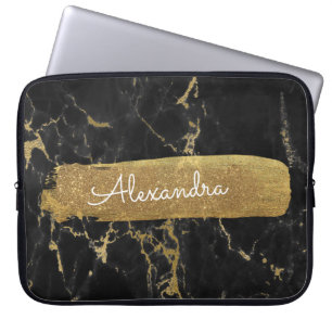 Capa Para Notebook Black and Marble with Gold Foil and Glitter