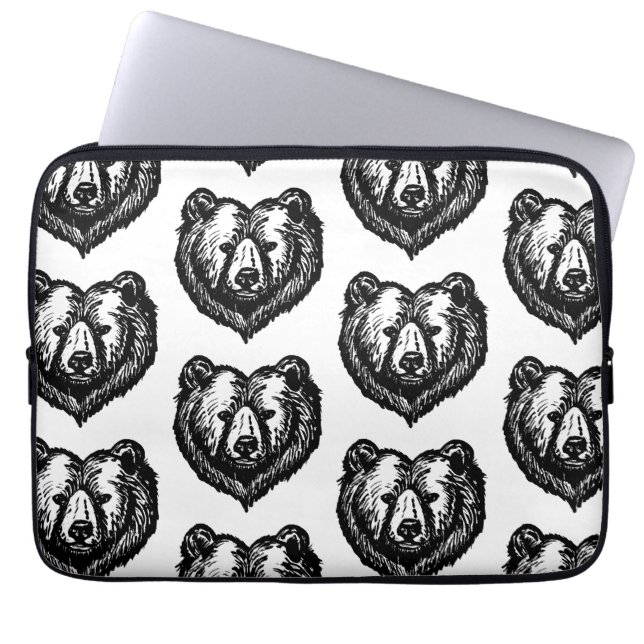 Capa Para Notebook Black and White Bear's Face Ink Drawing (Frente)