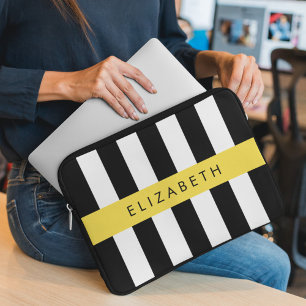 Capa Para Notebook Black and White Stripes, Stripes, Linhas, Seu Nome