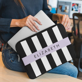 Capa Para Notebook Black and White Stripes, Stripes, Linhas, Seu Nome