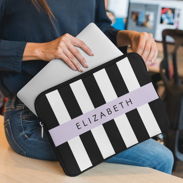 Capa Para Notebook Black and White Stripes, Stripes, Linhas, Seu Nome (Criador carregado)