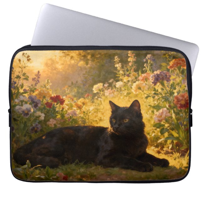 Capa Para Notebook Black Cat in the Flowers I (Frente)