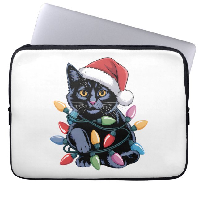 Capa Para Notebook Black Cat Natal Luz Engraçada Gato (Frente)
