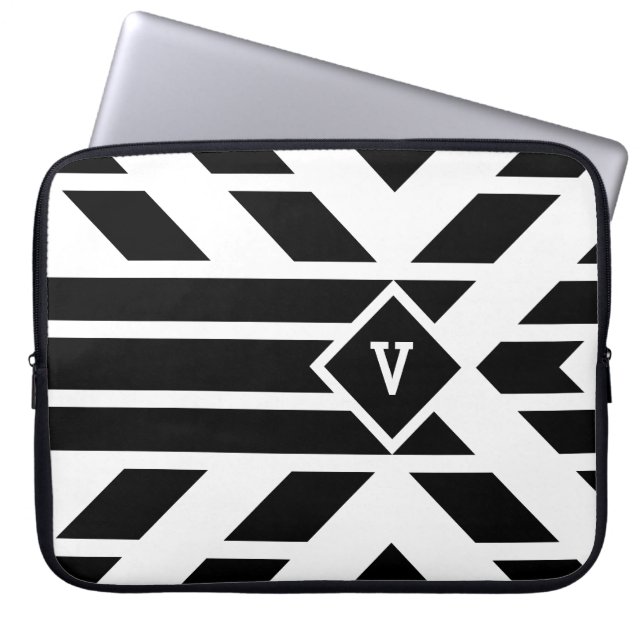 Capa Para Notebook Black Quadrilateral Strips em branco com monograma (Frente)