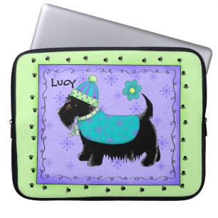 Capa Para Notebook Black Scottie Terrier Dog Name Personalizado Green