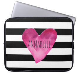 Capa Para Notebook Black + White Stripes Watercolor Monograma