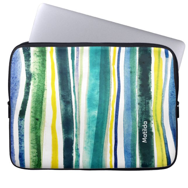 Capa Para Notebook Blue and green stripes (Frente)