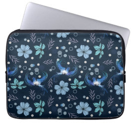 Capa Para Notebook Blue Birds and Floral Harmony Seamless Pattern