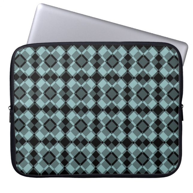 Capa Para Notebook Blue Black Checker Argyle Pattern (Frente)