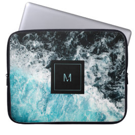 Capa Para Notebook Blue Black Ocean Waves Hawaii Monograma