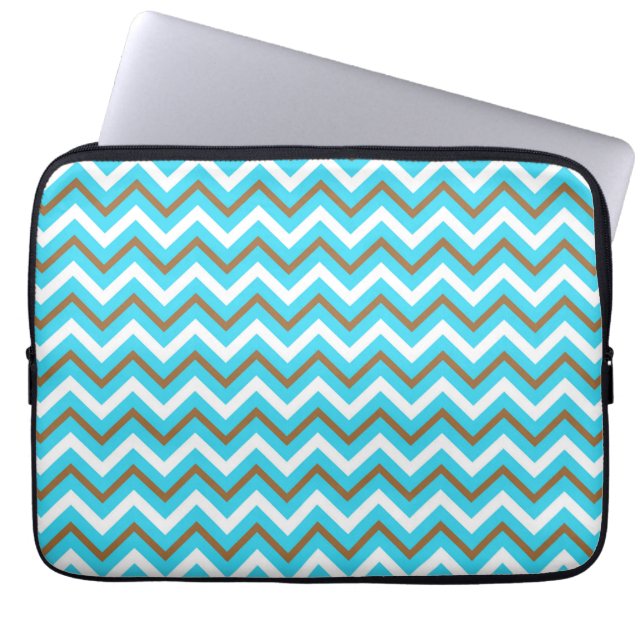 Capa Para Notebook Blue Brown White Zig Linhas Zag Geométricas Ondas  (Frente)