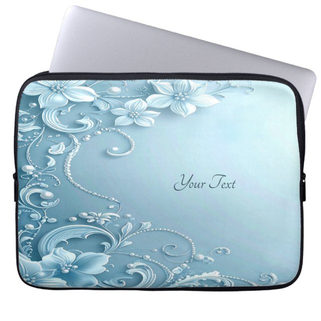 Capa Para Notebook Blue Decorative Floral Laptop Sleeve (Frente)
