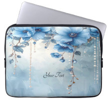 Blue Flowers and Pearls Laptop Sleeve