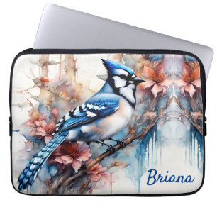 Capa Para Notebook Blue Jay Cherry Blossoms aquarela