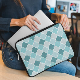 Capa Para Notebook Blue Marroquino Trellis, Laticework, Quatrefoil