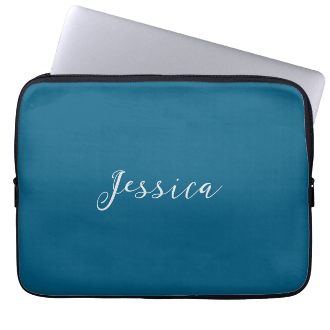 Capa Para Notebook Blue Modern Elegant Plain Simple Professional Name (Frente)