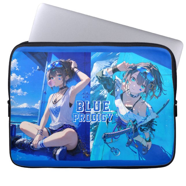 Capa Para Notebook Blue Neon Prodigy Tokyo Cyberpunk Anime  (Frente)