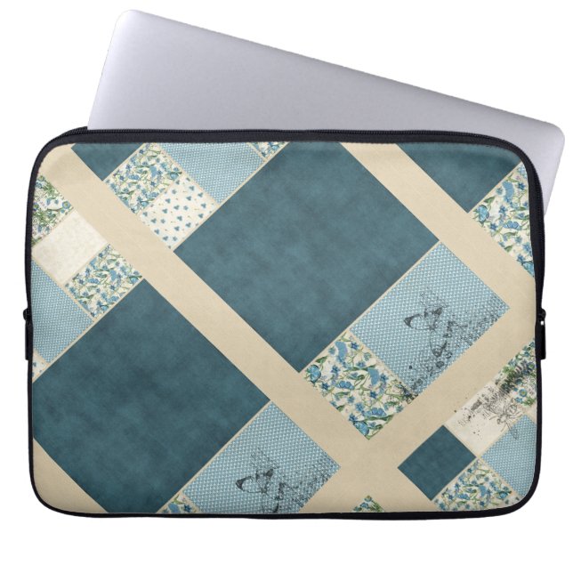 Capa Para Notebook Blue Patchwork Laptop Electronics Sleeve  (Frente)
