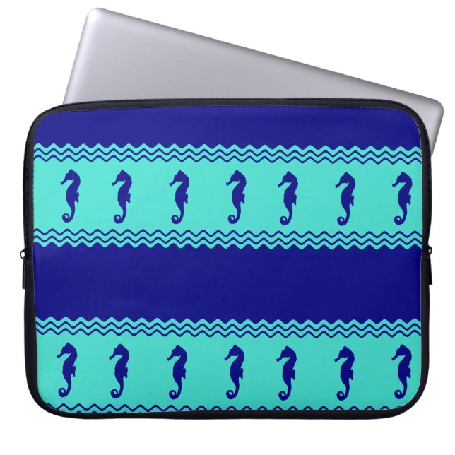Capa Para Notebook Blue Turquoise Costeira Stripes (Frente)
