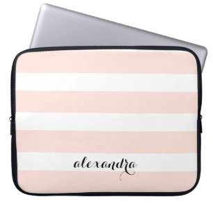 Capa Para Notebook Blush Pink e White Stripes   Nome na caligrafia