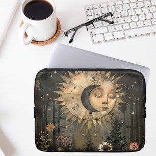 Capa Para Notebook Boho Celestial Sol Lua Jardim de Flores Silvestres