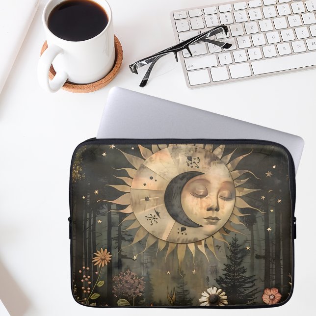 Capa Para Notebook Boho Celestial Sol Lua Jardim de Flores Silvestres (Criador carregado)