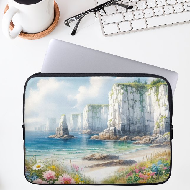 Capa Para Notebook Boho Coastal Cliffs Wildflower Beach Art (Criador carregado)