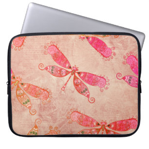 Capa Para Notebook Boho Dragonflies em rosa
