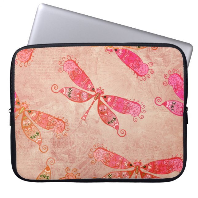 Capa Para Notebook Boho Dragonflies em rosa (Frente)