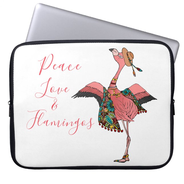 Capa Para Notebook Boho Flamingo Peace Love and Flamingos, rosa-claro (Frente)