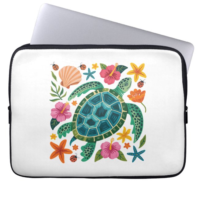 Capa Para Notebook Boho Floral Sea Turtle (Frente)