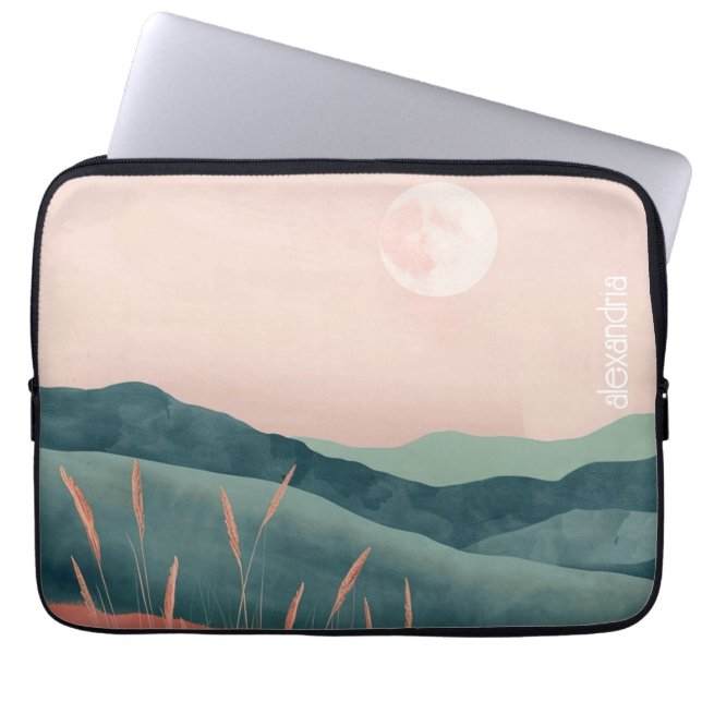 Capa Para Notebook Boho Landscape Abstrato Mounts Com Nome (Frente)