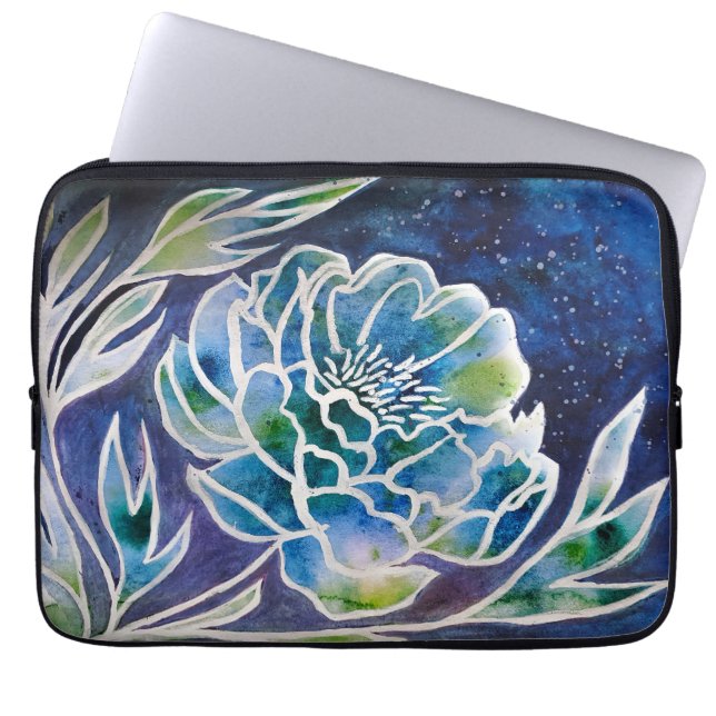Capa Para Notebook Boho Marinho Azul Celestial Dahlia Floral Aquarela (Frente)
