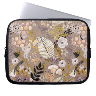 Capa Para Notebook Boho Preto Branco Dourado Pêssego Desenho de Linha