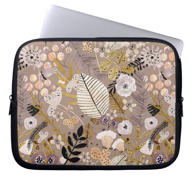 Capa Para Notebook Boho Preto Branco Dourado Pêssego Desenho de Linha (Frente)