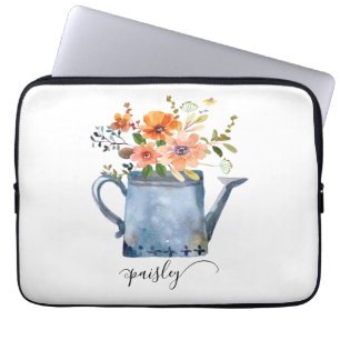 Capa Para Notebook Boho Rust Orange Watercolor Flowers Água Doce