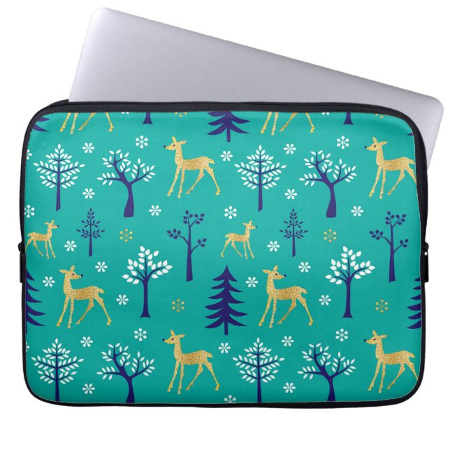 Capa Para Notebook Boho Trees Dourados Deers Moderno (Frente)