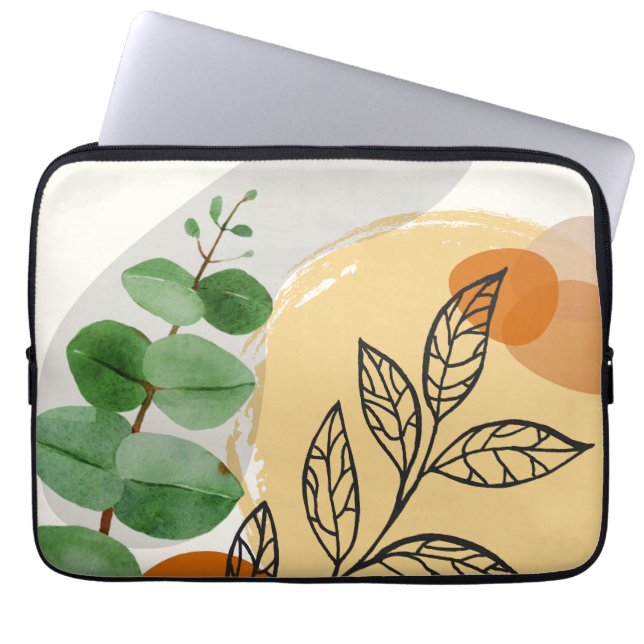 Capa Para Notebook Boho Verde Botânico Laranja (Frente)