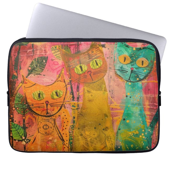 Capa Para Notebook Boho Watercolor Cats - Terna Feline Art (2) (Frente)