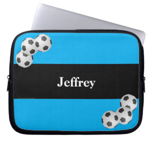 Capa Para Notebook Bola de futebol, nome, computador azul e preto