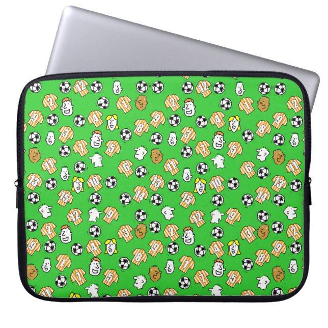 Capa Para Notebook Bolas de futebol, Camisas Laranja e Brancas, & Tor (Frente)
