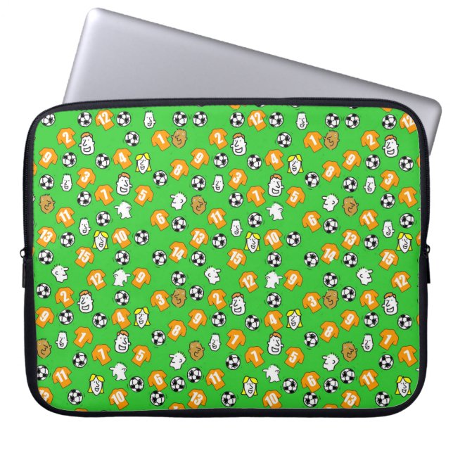 Capa Para Notebook Bolas de futebol, Camisas Laranja, & Fãs (Frente)