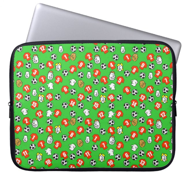 Capa Para Notebook Bolas de Futebol, Camisas Vermelhas e Fãs (Frente)