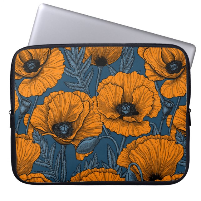 Capa Para Notebook Bolhas de laranja em azul escuro (Frente)