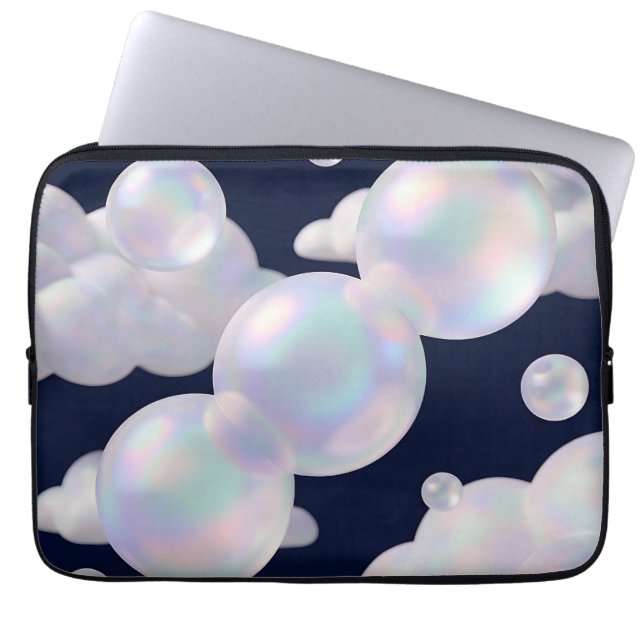 Capa Para Notebook Bolhas de Sabão Iridescentes Flutuantes Azul Escur (Frente)